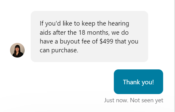 Audicus customer support chat confirms $499 buyout fee