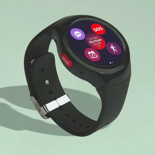 MGMove smartwatch against a green background